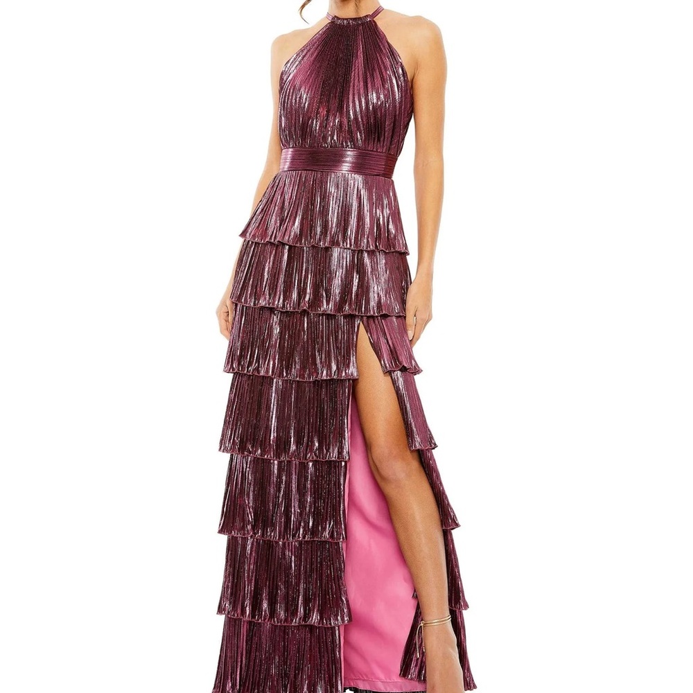 Mac Duggal Dress 30763 Metallic Rose Tiered Slit 14